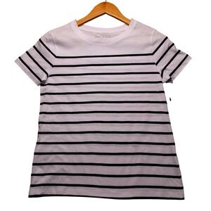 Max Studio Womens Black White Stripe Pima Cotton T Shirt NWT Coastal Nautical XS